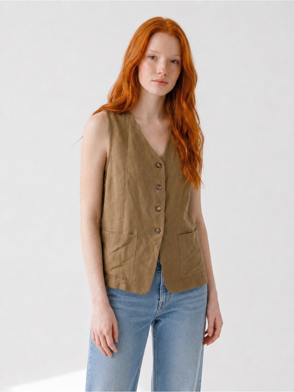 Automet Button-Front Vest in Brown - XL
